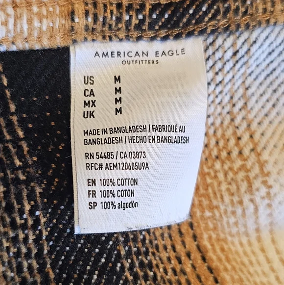 American Eagle - Orange/Black Plaid 100% Cotton Flannel Shirt - Picture 10 of 11
